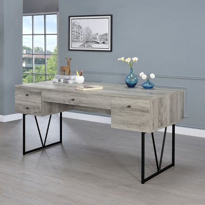 PAGED Industrial Gaming Desk with Open Shelf & 4 Drawers, Rectangular Home Office Desk with Metal Legs for Living Room