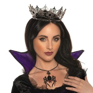 Underwraps Spider Web Metal Crown With Black Jewels Adult Costume Accessory - 1 of 4