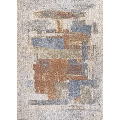 Cream and Multi Abstract Synthetic Washable 4' x 6' Rug