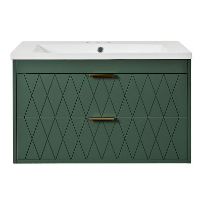 Vynxaria 30 in. 1 Wall Mount Green Bath Vanity with Green Resin Top