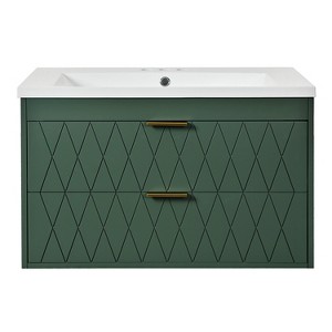 Vynxaria 30 in. 1 Wall Mount Green Bath Vanity with Green Resin Top - 1 of 4