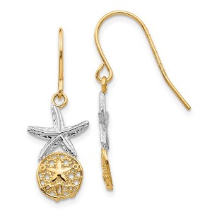 Black Bow Jewelry Two Tone Sand Dollar & Starfish Dangle Earrings in 14k Gold - 1 of 4