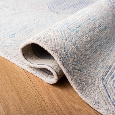 Ivory and Blue Handmade Wool Abstract Square Rug