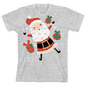Cartoon Claus Santa Claus With Presents Youth Girl's Heather Gray Short Sleeve Crew Neck Tee - 1 of 2