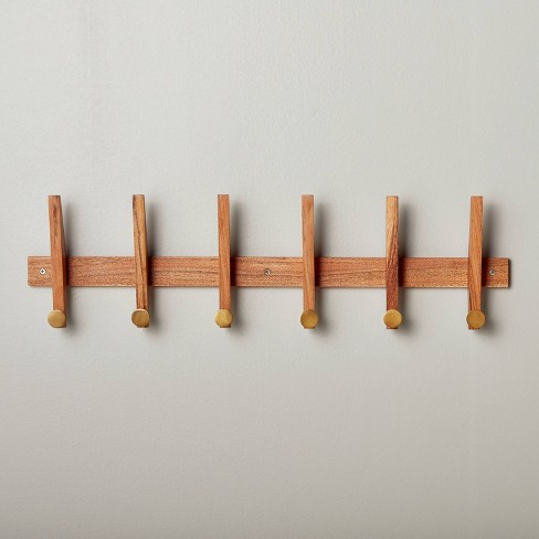 Paulownia Wood Peg Rail Wall Hooks - Set of 3