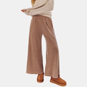 Women's Beige Cozy Wide-Leg Ribbed Knit Pants - Cupshe - 1 of 4