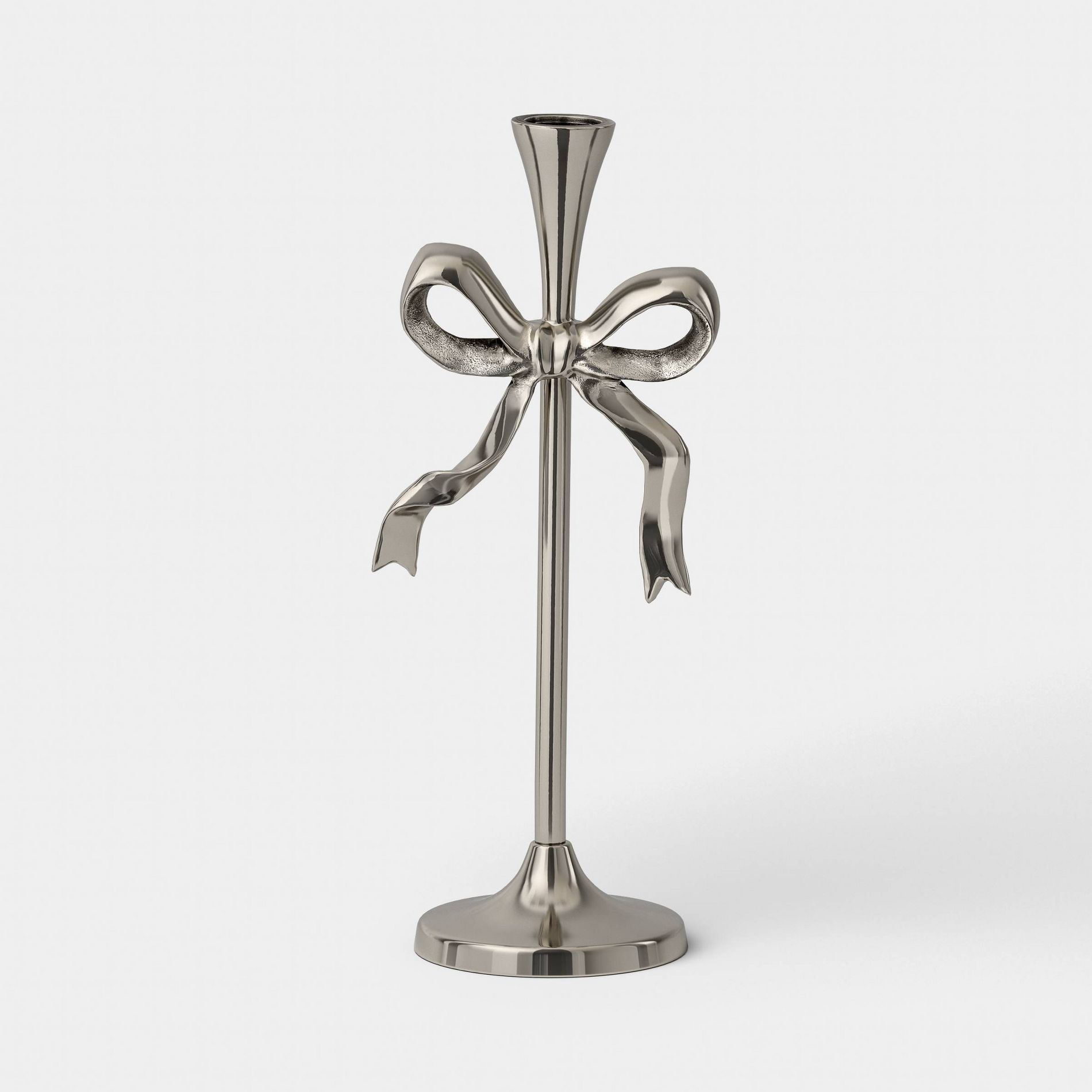 Valentine's Day Tall Bow Taper Candle Holder Silver - Threshold™