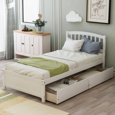 Twin Wood Platform Storage Bed Frame With Headboard And Two Drawers ...