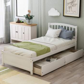 Twin Wood Platform Storage Bed Frame with Headboard and Two Drawers-ModernLuxe