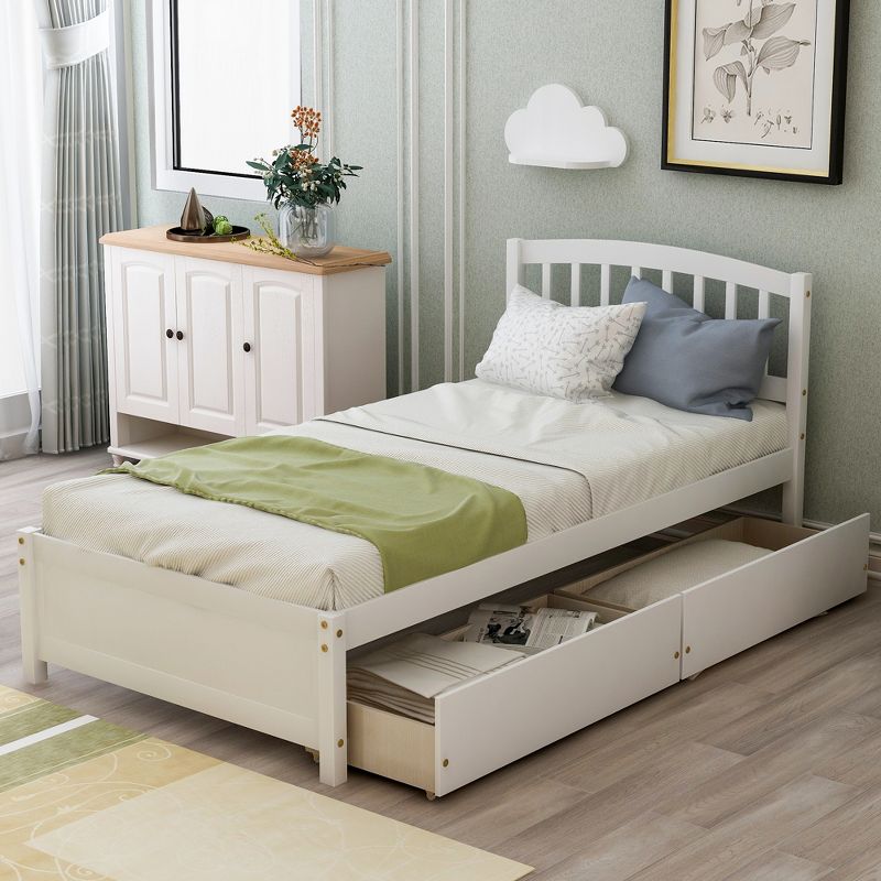 Twin Wood Platform Storage Bed Frame with Headboard and Two Drawers-ModernLuxe, 1 of 12
