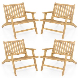 Tangkula 4PCS Teak Wood Outdoor Reclining Chair w/ Comfortable Backrest & Armrests - 1 of 4