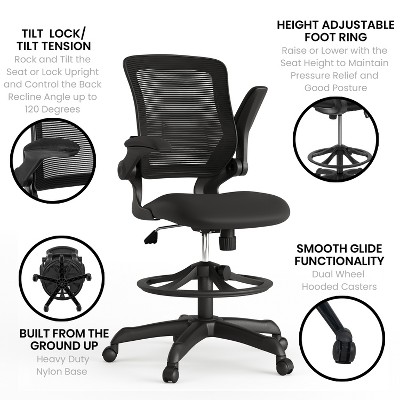 Ergonomic Mid-Back Mesh Drafting Chair with Adjustable Arms, Black