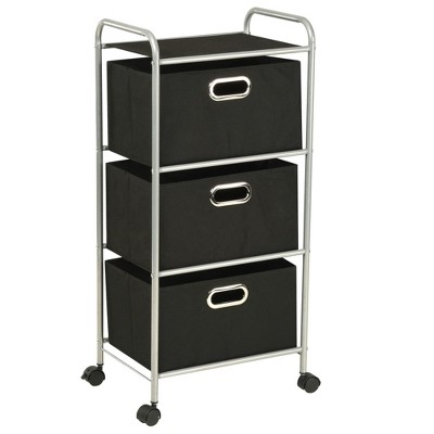 vidaXL Shelving Unit with Storage Boxes - Lightweight Steel and Non-Woven Fabric Organisation Unit - Mobile Black Shelving with Castors