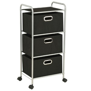 vidaXL Shelving Unit with Storage Boxes - Lightweight Steel and Non-Woven Fabric Organisation Unit - Mobile Black Shelving with Castors - 1 of 4