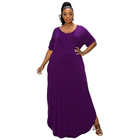 L I V D Women's Short Sleeve Pocket Maxi Dress, Eggplant, 4x : Target