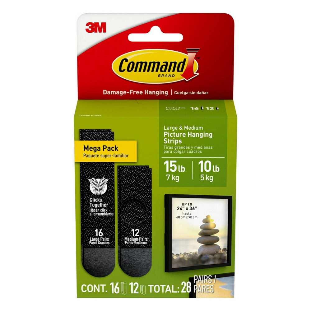 Command 28pc M/L Black Picture Hanging Strips