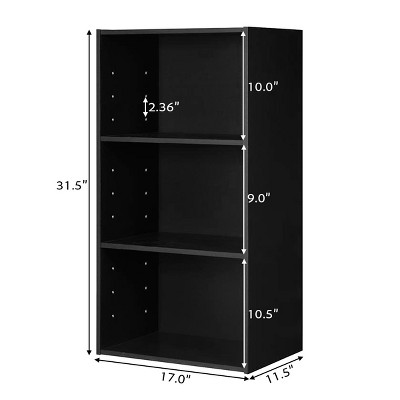 Black MDF Modern 3-Tier Open Shelf Bookcase