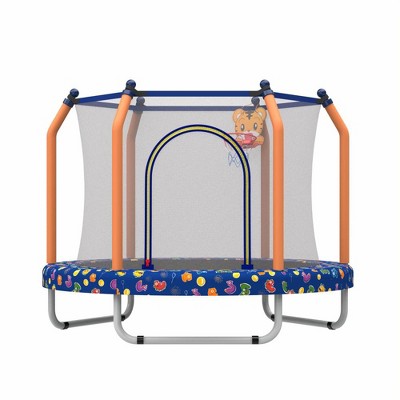 Jump Into Fun 55" Recreational Trampoline for Kids with Full - Visible Safety Net, Basketball Hoop Reversible zipper for Boys Girls Birthday Gifts