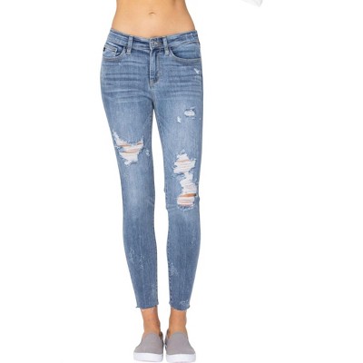 Women's Destroyed Raw Hem Skinny Jeans - Judy Blue