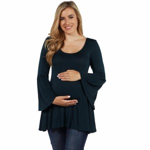 24seven Comfort Apparel Womens Long Bell Sleeve Flared Maternity Tunic Top - 1 of 4