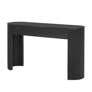 Gulches 40 in Black Oval MDF Console Table with 2 Drawers Fluted Design Curved Legs - 1 of 4