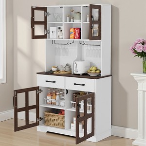 Gymojoy Kitchen Pantry Cabinet with Wine Glass Holder Microwave Stand Shelves for Dinning Room - 1 of 4