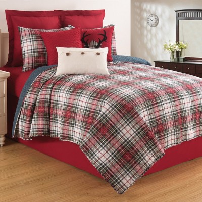 Red and Plaid Cotton Embroidered Antler Mount Pillow