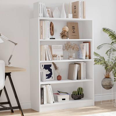 GlasFlength Decorative Bookshelf, Spacious Space and Adjustable Shelf, Open Bookshelves for Bedroom, Living Room, Home Office，White，33"*11.6"*48"