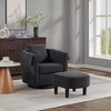 Swivel Accent Chair with Ottoman Set, Modern Chenille Barrel Armchair with Back Pillow & 2 Armrest Covers for Living Room, Bedroom, Office - 3 of 4
