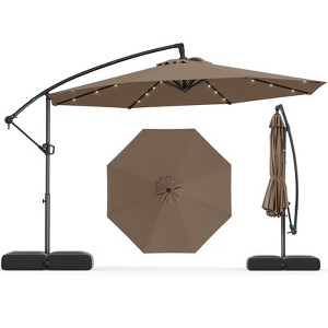 Costway 10 FT Solar Offset Hanging Umbrella Patio Cantilever Umbrella with 32 LED Lights Brown/Turquoise/Beige/Gray/Red - 1 of 4