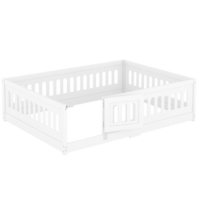 Infurnic Beds, Toddler Floor Bed with Safety Guardrails, Fence, Door, Sturdy Frame for Kids, Boys, Girls, White, 77.2"*56.1"*22"