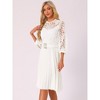 INSPIRE CHIC Women's Floral Lace Panel 3/4 Sleeves Belted A-Line Pleated Dresses - image 2 of 4