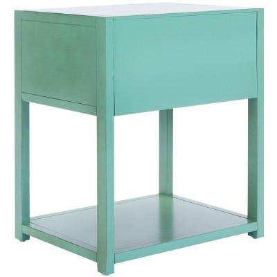 Turquoise Acacia Wood Nightstand with Gold Trim and Shelf