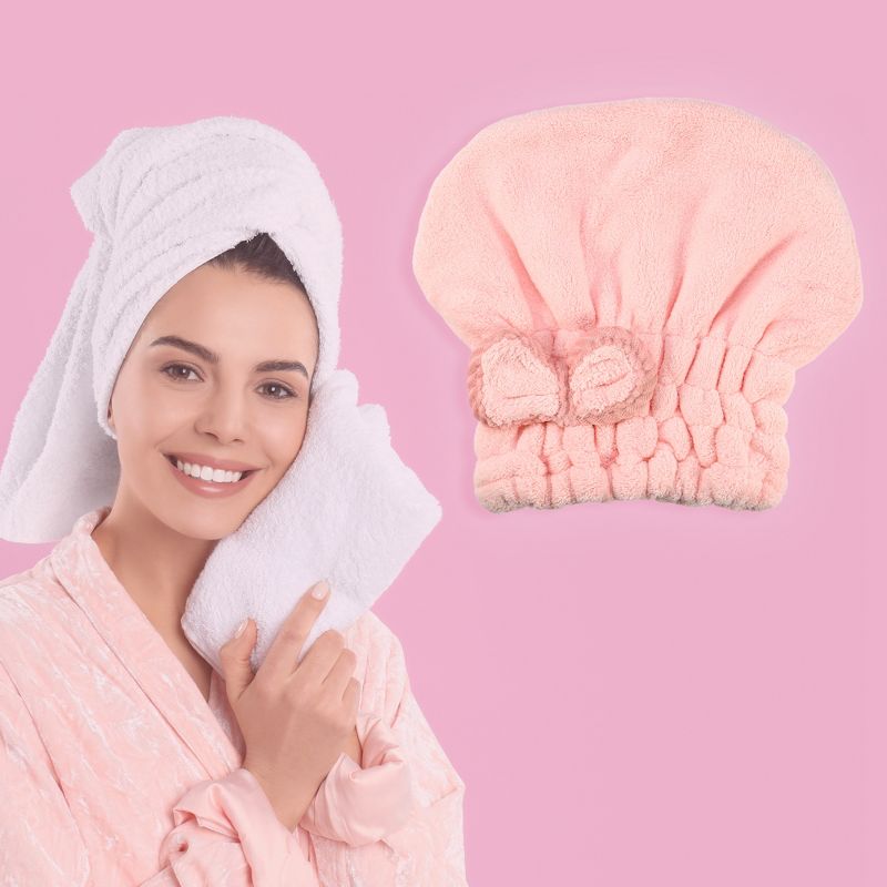 Unique Bargains Polyester Hair Drying Towel Dry Cap 2 Pcs, 2 of 7