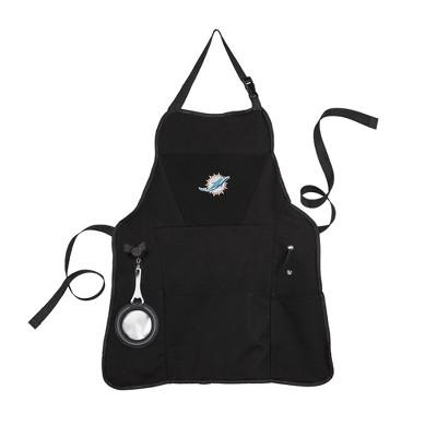 Evergreen Miami Dolphins Black Grill Apron- 26 x 30 Inches Durable Cotton with Tool Pockets and Beverage Holder