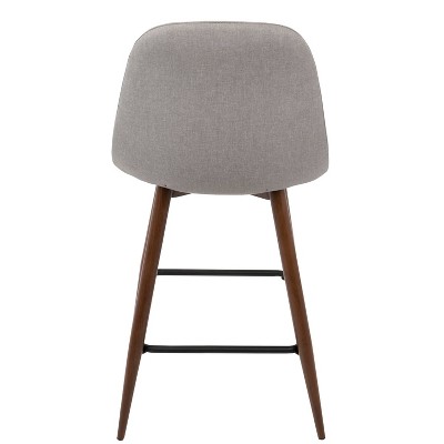 Set of 2 Gray Upholstered Walnut Counter Stools