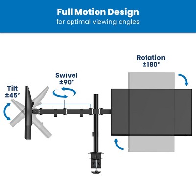 Black Full Motion Dual Monitor Desk Mount with C-Clamp
