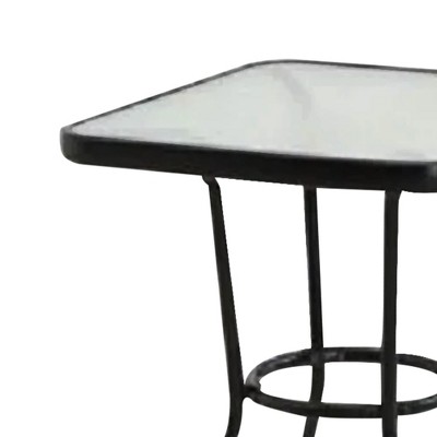Four Seasons Courtyard Black Steel Glass Top 24-Inch Patio Dining Table