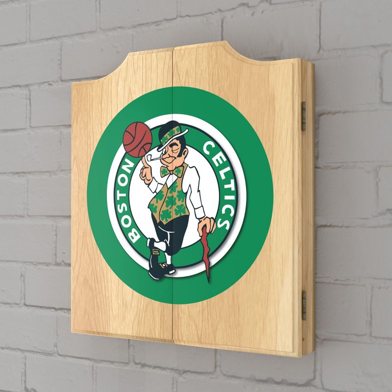 Boston Celtics Logo Dart Board Cabinet Set, 2 of 6