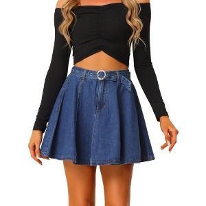 INSPIRE CHIC Women's Vintage Summer High Waist with Belt A-Line Mini Jean Skirts - 1 of 4