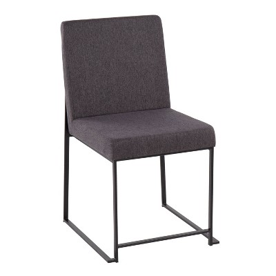 Set of 2 Charcoal Fabric and Black Steel High Back Dining Chairs