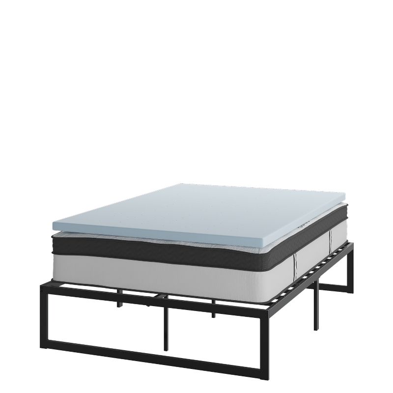 Flash Furniture 14 Inch Metal Platform Bed Frame with 12 Inch Pocket Spring Mattress in a Box and 2 Inch Cool Gel Memory Foam Topper, 1 of 16
