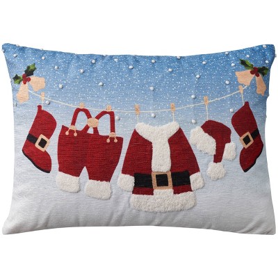 Multicolor Embroidered Cotton Holiday Throw Pillow