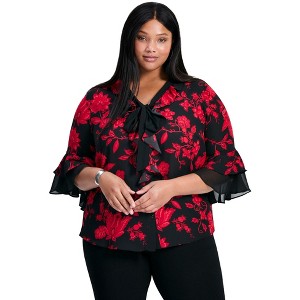 Avenue Women's Plus Size Cassie Frill Shirt - 1 of 4