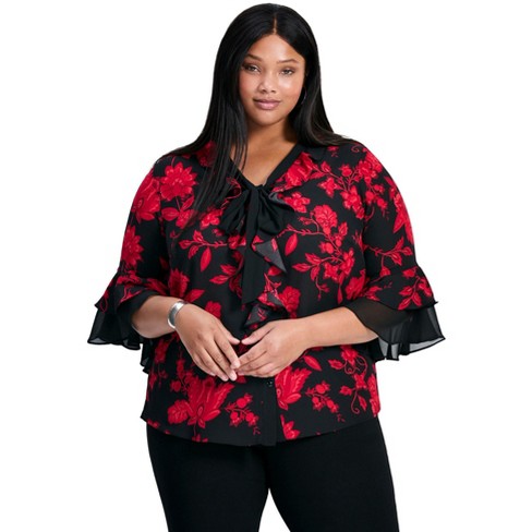 Avenue Women's Plus Size Cassie Frill Detail Blouse - image 1 of 4