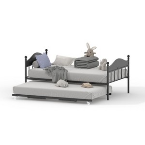 Twin Daybed with Trundle – Stylish Metal Sofa Bed Frame, Pop-Up Trundle, Perfect for Any Space - 1 of 4