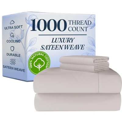 Luxury 1000 Thread Count 4 Piece Sheet Set - Soft & Premium 100% Cotton Sateen - CGK Linens