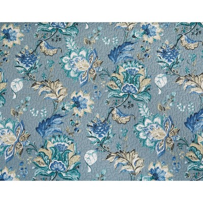 Full Blue Cotton Reversible Floral Quilt Set
