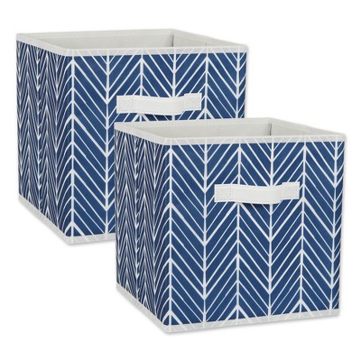 Design Imports Nonwoven Polyester Cube Herringbone Nautical Blue Square 11X11X11 Set/2
