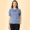 INSPIRE CHIC Women's Bow Tie Collar Elegant Office Short Sleeve Blouse - 2 of 4
